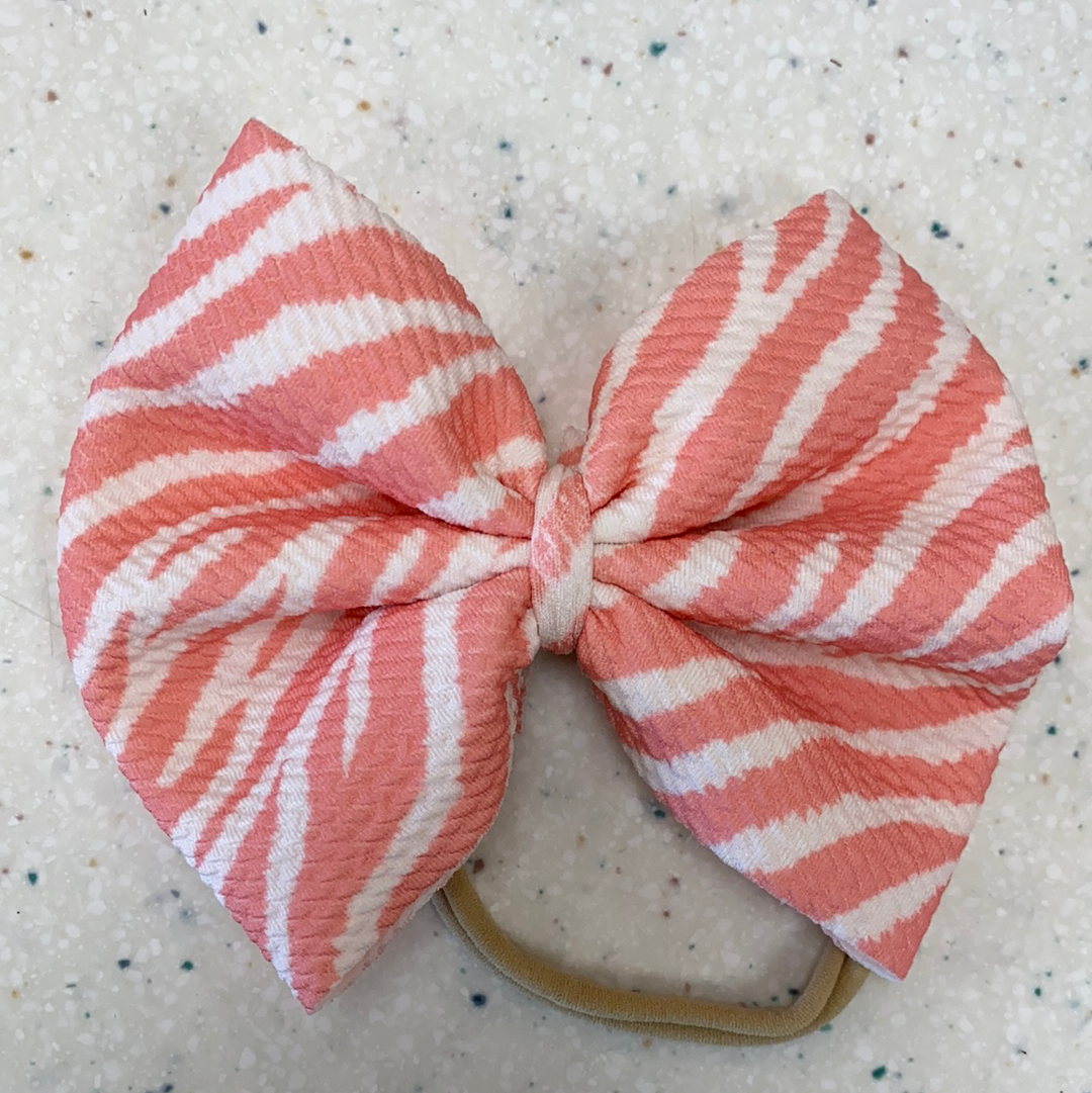 Peach Zebra Bow on Nylon  - Doodlebug's Children's Boutique