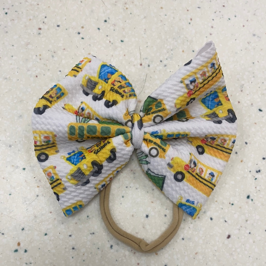 Yellow School Bus Bow on Clip  - Doodlebug's Children's Boutique