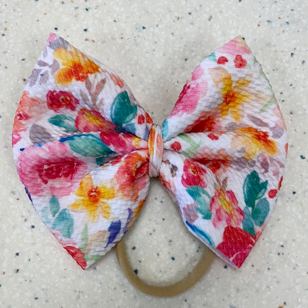 Bright Floral Bow on Nylon  - Doodlebug's Children's Boutique