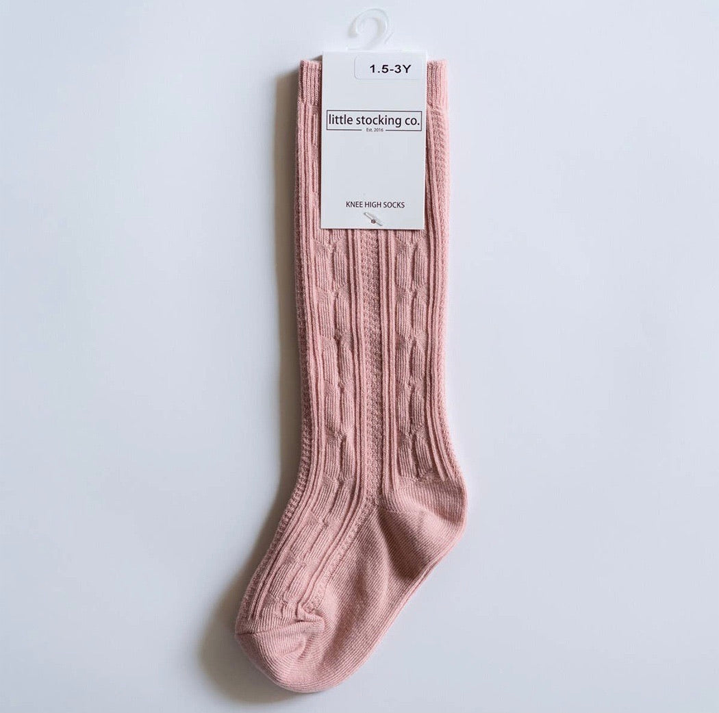 Cable Knit Knee High Socks in Blush  - Doodlebug's Children's Boutique
