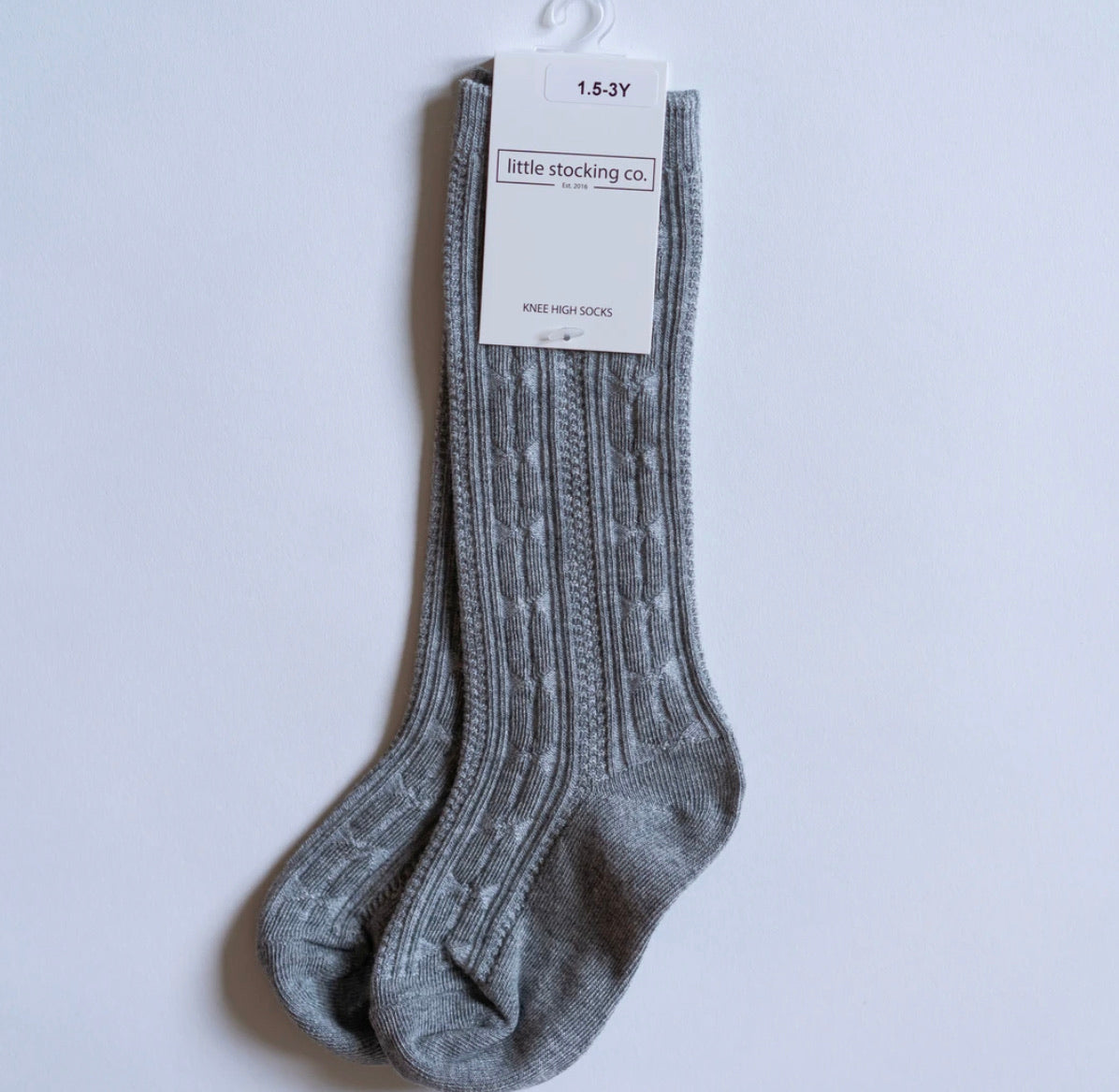Cable Knit Knee High Socks in Gray  - Doodlebug's Children's Boutique