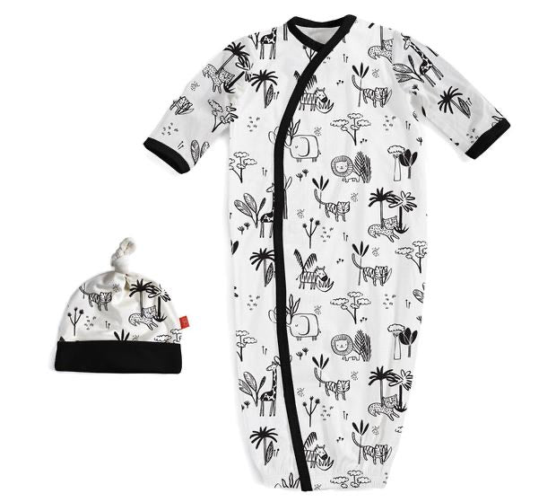 Animal Safari Magnetic Modal Sack Gown and Hat Set Newborn-3 months - Doodlebug's Children's Boutique
