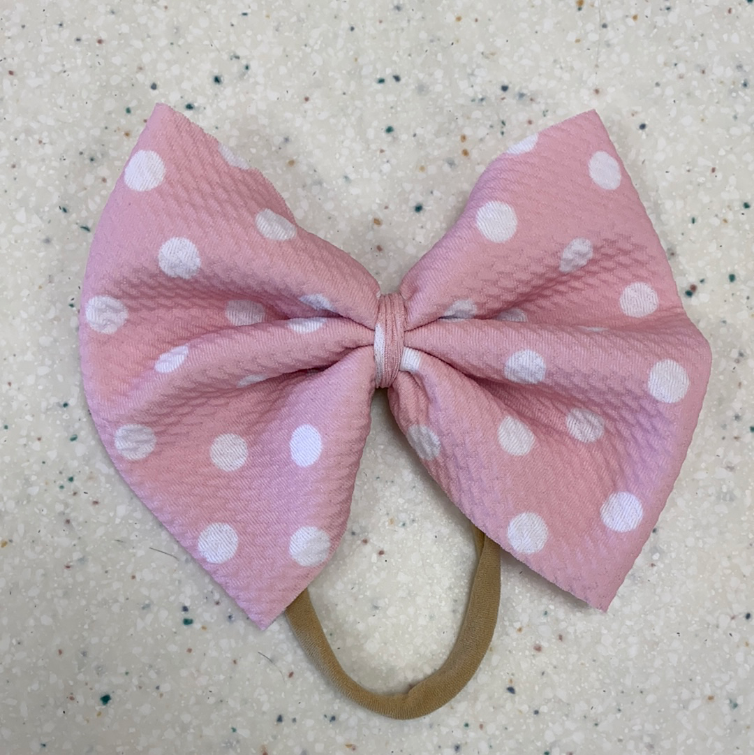 Pink Polka Dot Bow on Nylon  - Doodlebug's Children's Boutique