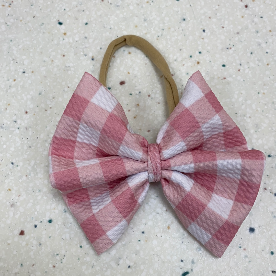Light Pink Gingham Bow on Nylon  - Doodlebug's Children's Boutique