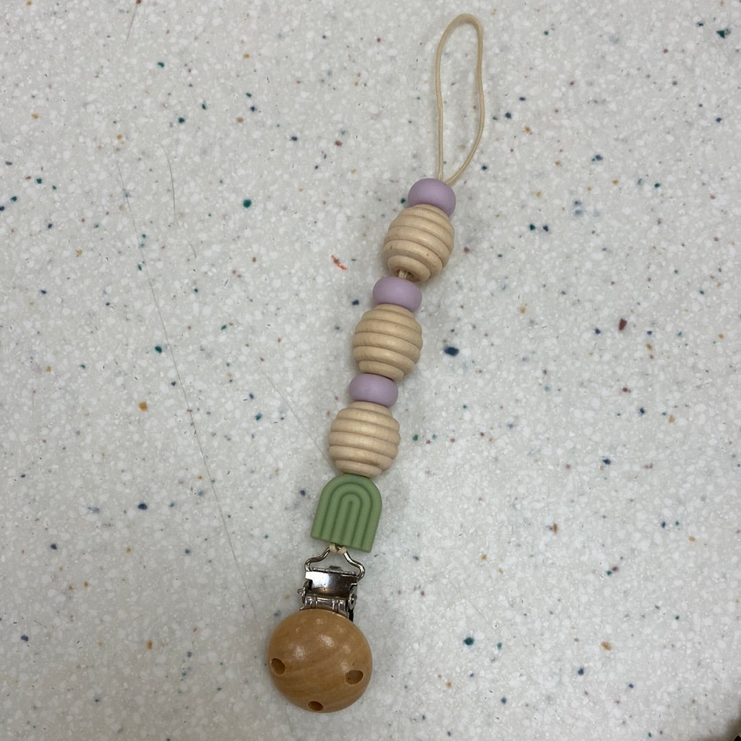 Rainbow Teething Bead Paci Clip in Assorted Colors Natural Lavender - Doodlebug's Children's Boutique