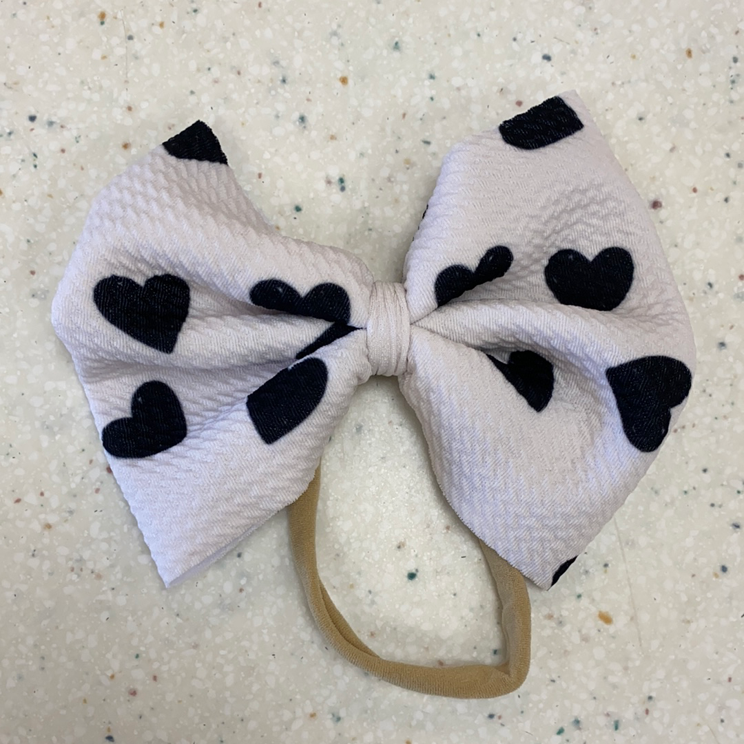 Black and White Heart Bow on Nylon  - Doodlebug's Children's Boutique
