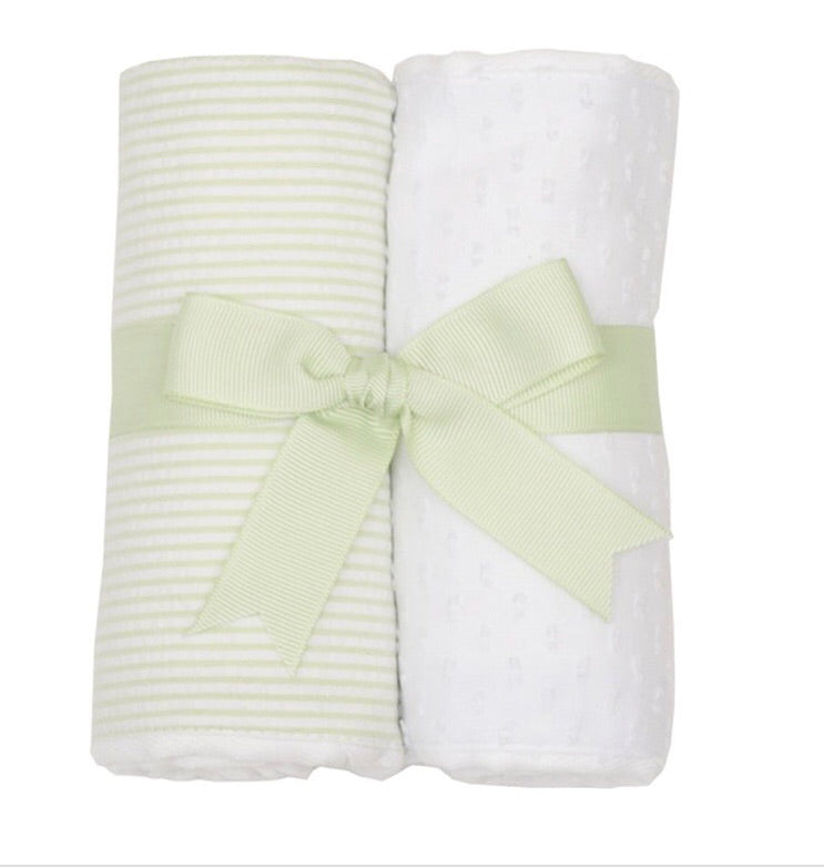 Green Stripe and White 2 Pack Burp Pad Set Green Stripes and White - Doodlebug's Children's Boutique