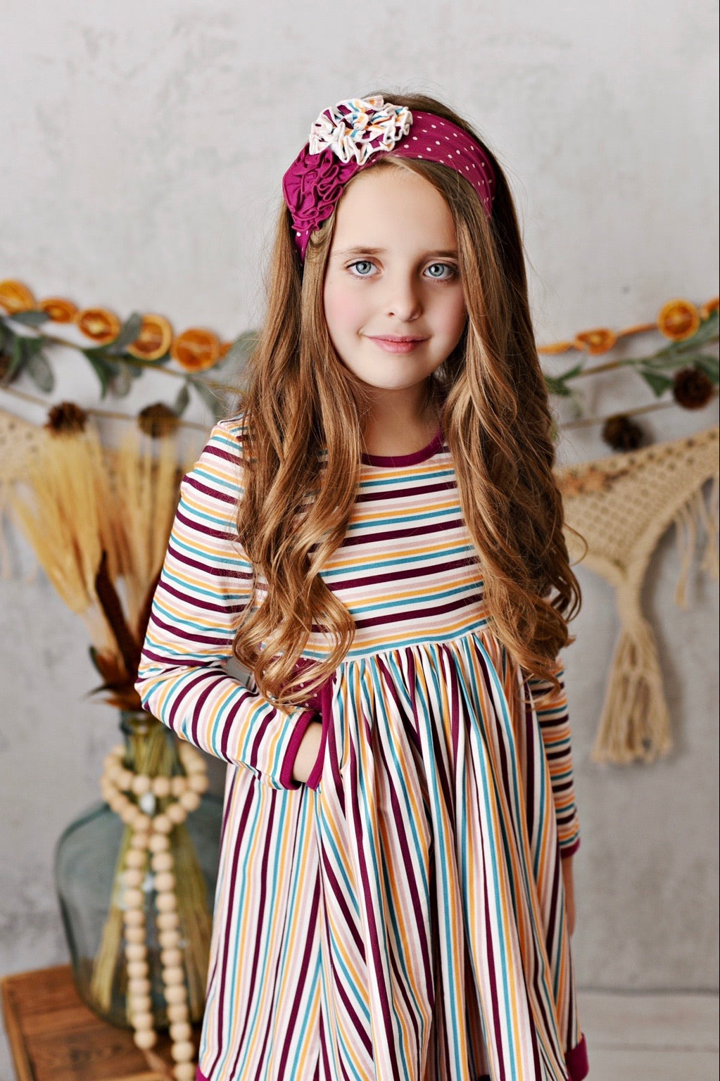 Mulberry Stripe Pocket Dress with Legging and Headband  - Doodlebug's Children's Boutique