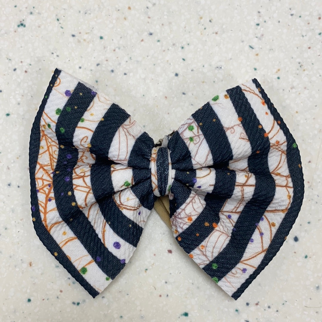 Black and White Halloween Stripe Bow on Nylon  - Doodlebug's Children's Boutique