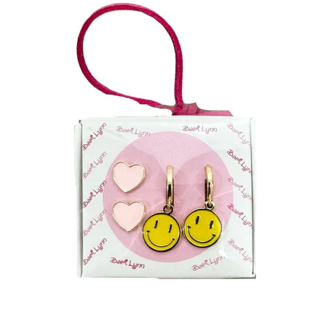 Sterling Silver Earring Set in Yellow Smiley  - Doodlebug's Children's Boutique
