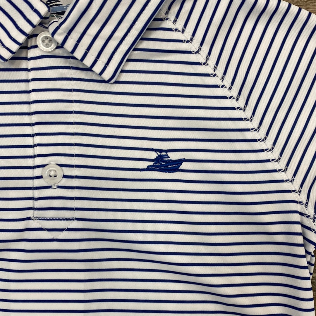 White and Navy Stripe Performance Polo  - Doodlebug's Children's Boutique