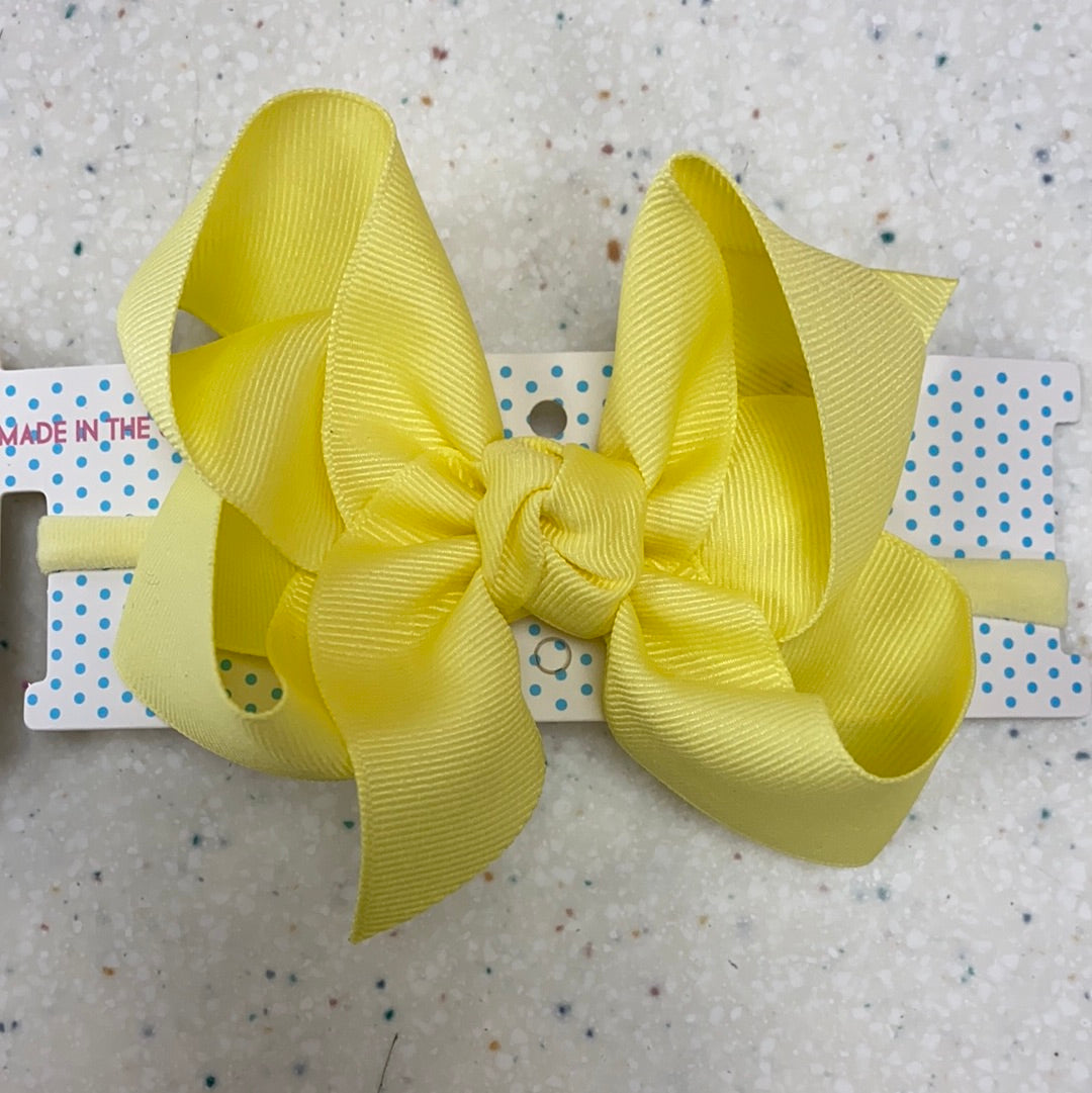Nylon Headband with Large Bow in Light Yellow  - Doodlebug's Children's Boutique