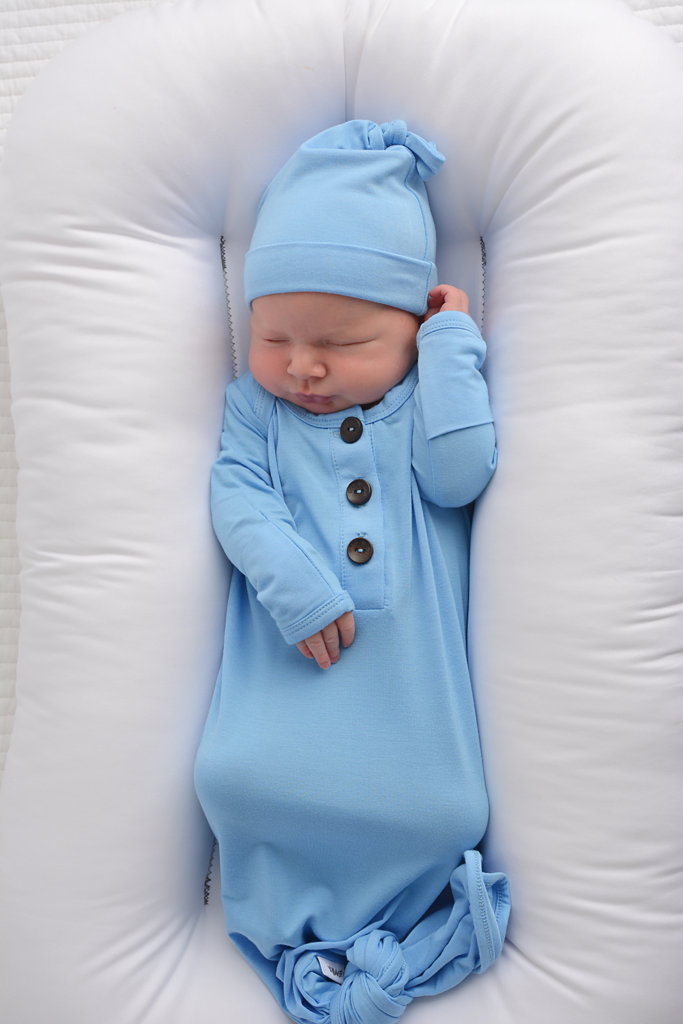 Baby Blue Knotted Button Gown  - Doodlebug's Children's Boutique
