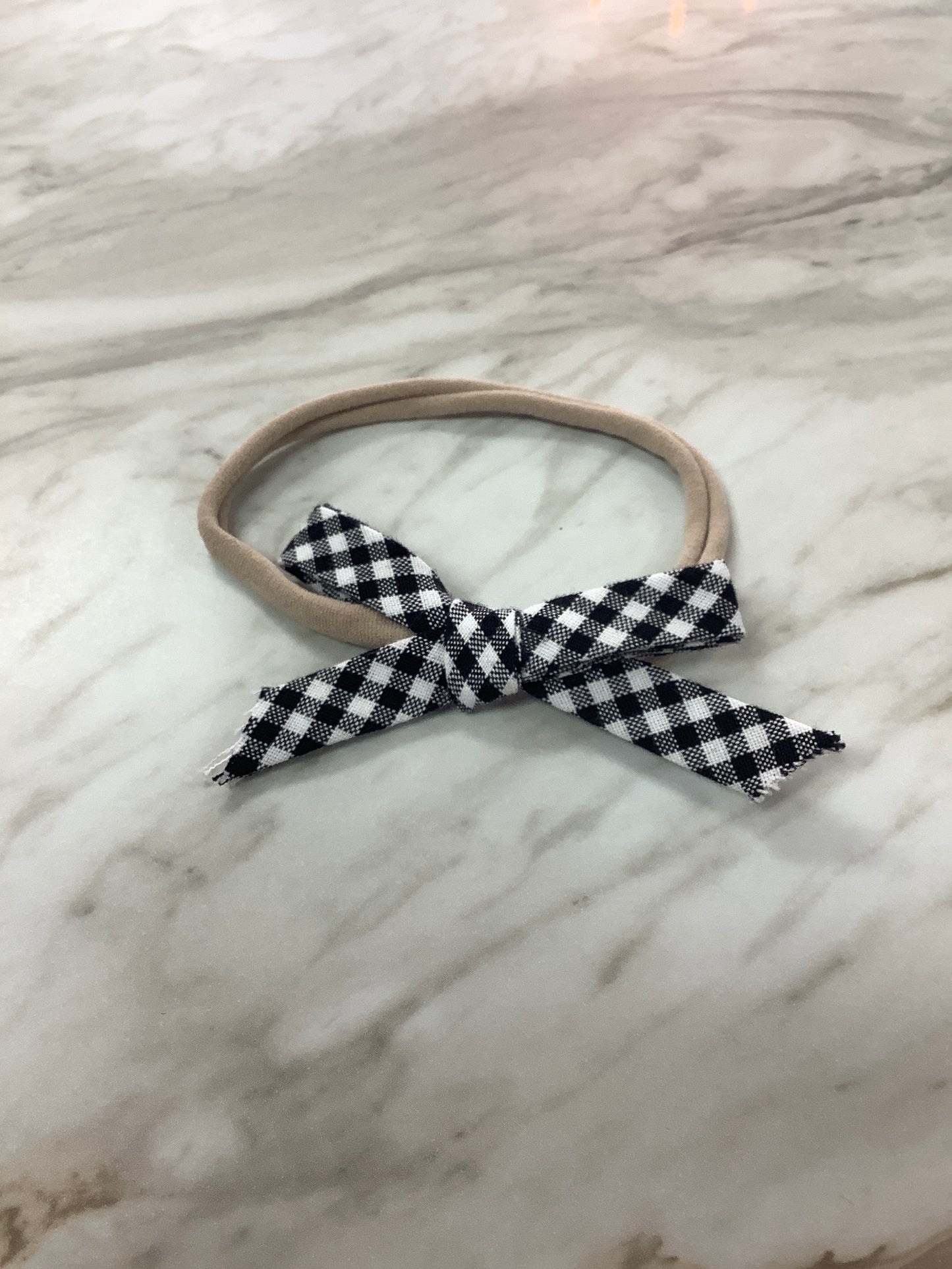 Hand Tied Bow on Nylon in Black and White Gingham  - Doodlebug's Children's Boutique