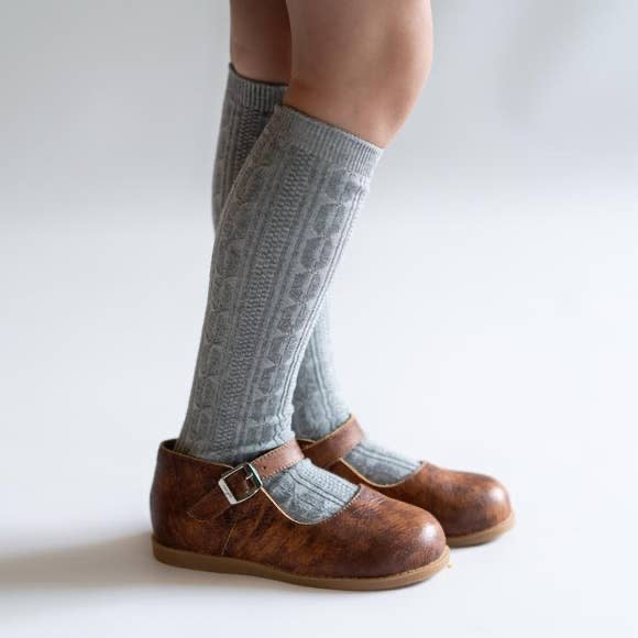 Cable Knit Knee High Socks in Gray  - Doodlebug's Children's Boutique