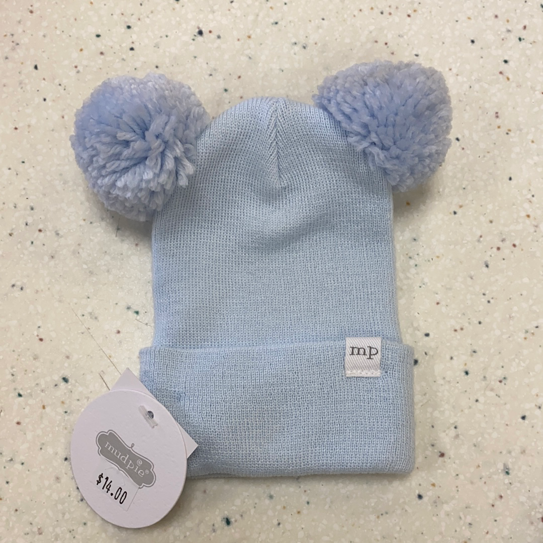 Blue Pom Newborn Cap  - Doodlebug's Children's Boutique