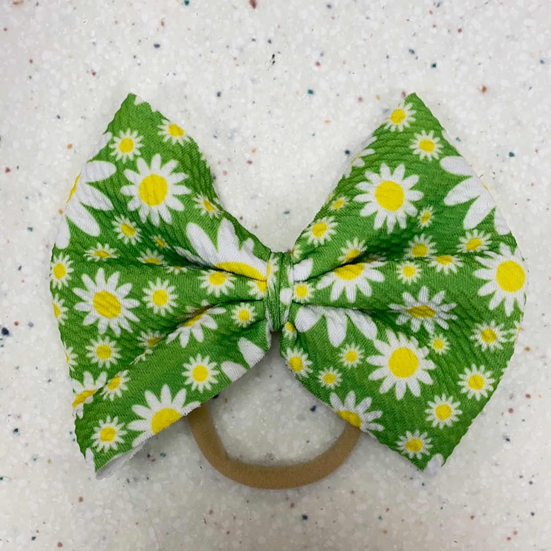 Green Daisies Bow on Nylon  - Doodlebug's Children's Boutique