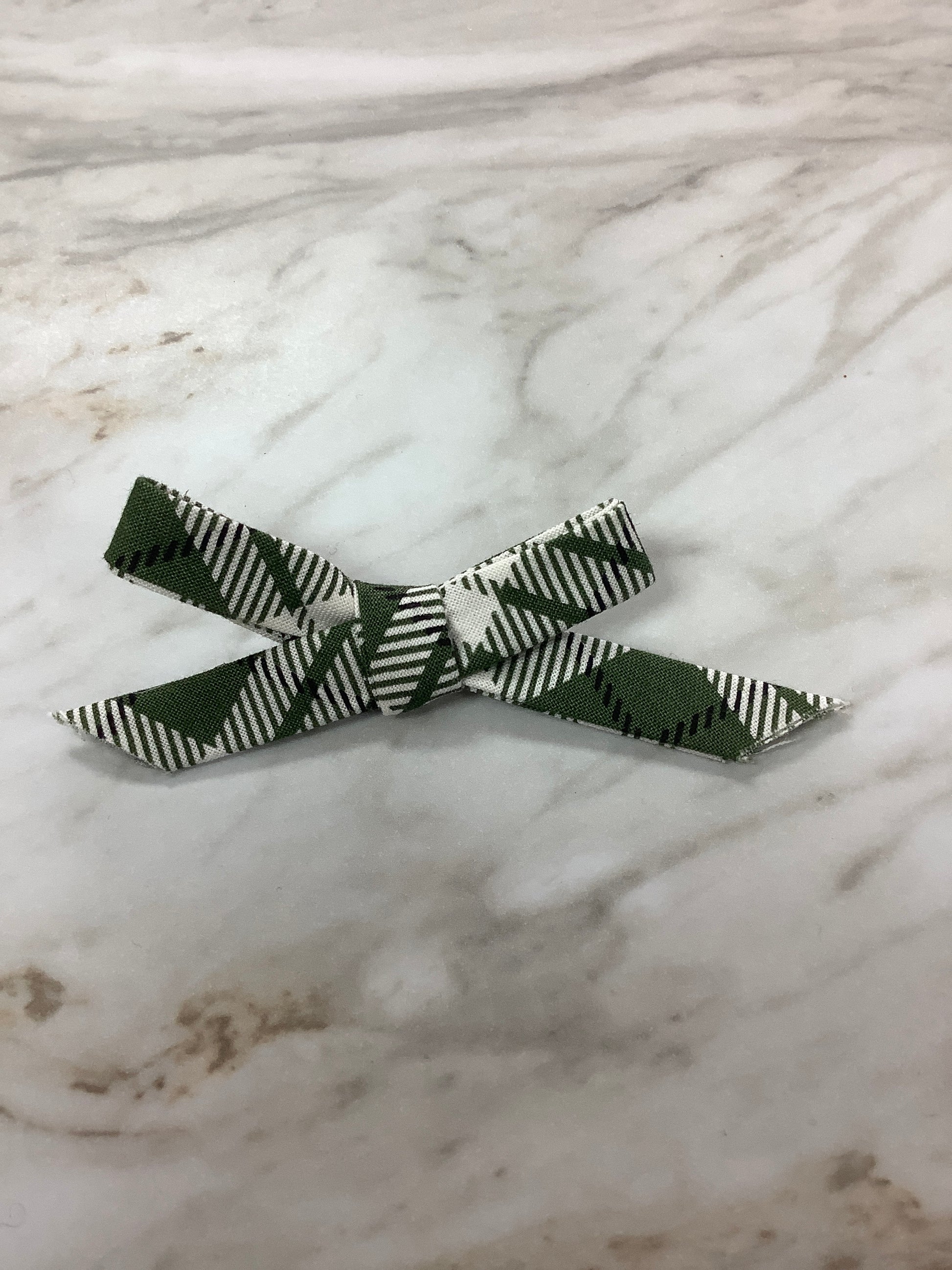 Hand Tied Bow on Clip in Olive Plaid  - Doodlebug's Children's Boutique