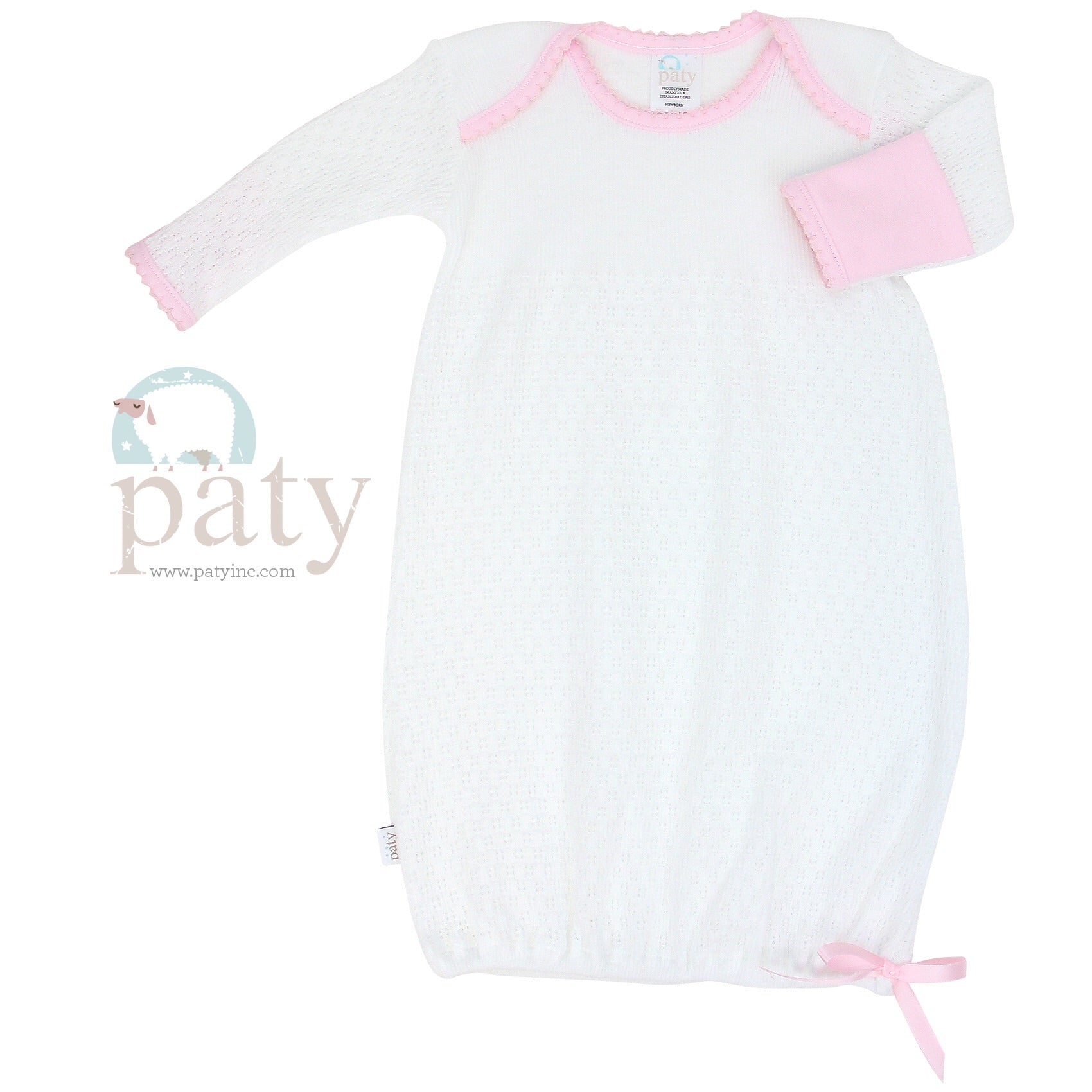 White Gown with Pink Cotton Trim Newborn - Doodlebug's Children's Boutique