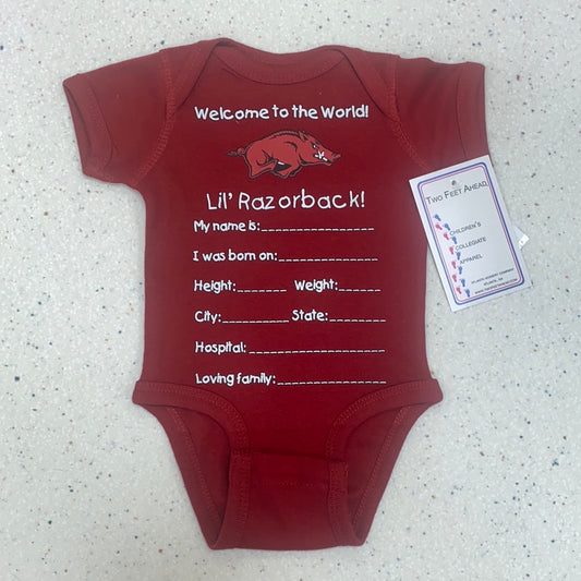 Welcome Lil Razorback Onesie  - Doodlebug's Children's Boutique