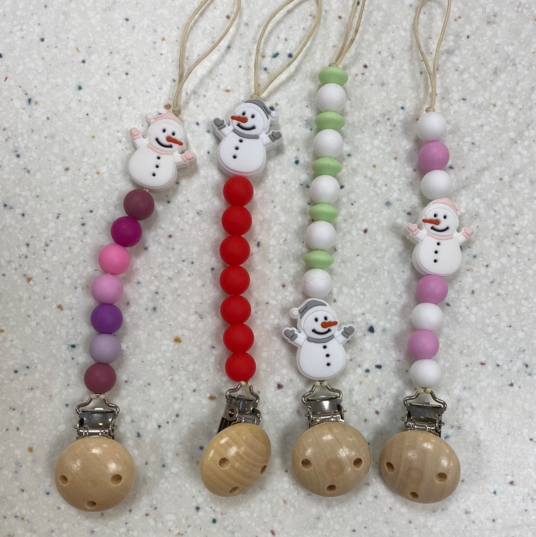 Snowman Teething Bead Paci Clip in Assorted Colors  - Doodlebug's Children's Boutique