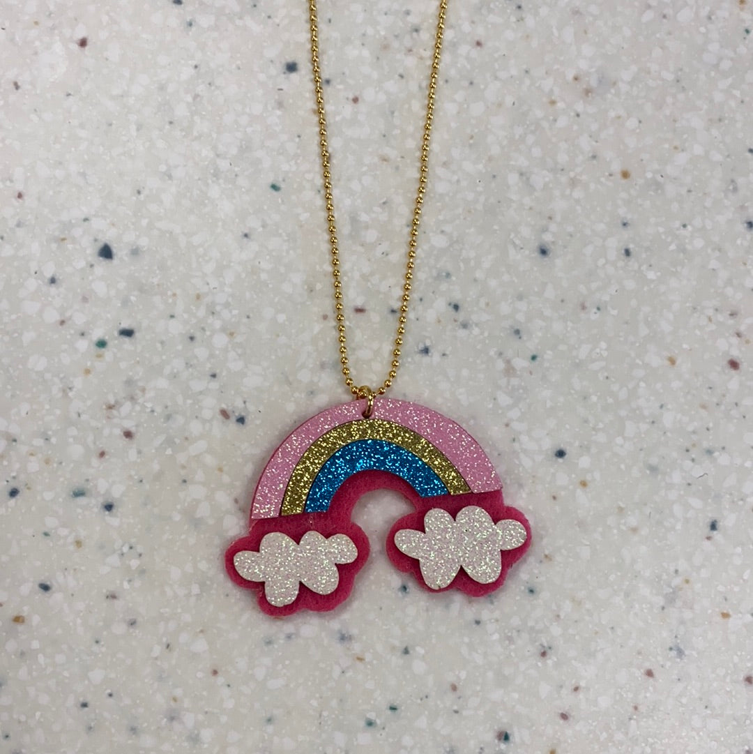 Pink Rainbow Sparkly Friends Necklace  - Doodlebug's Children's Boutique