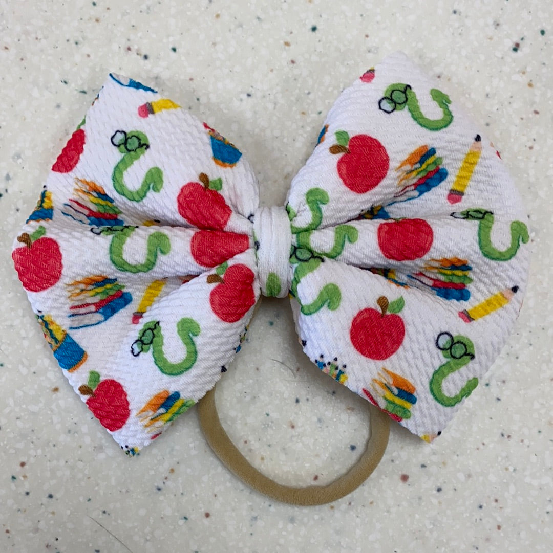 Book Worm Bow on Nylon  - Doodlebug's Children's Boutique