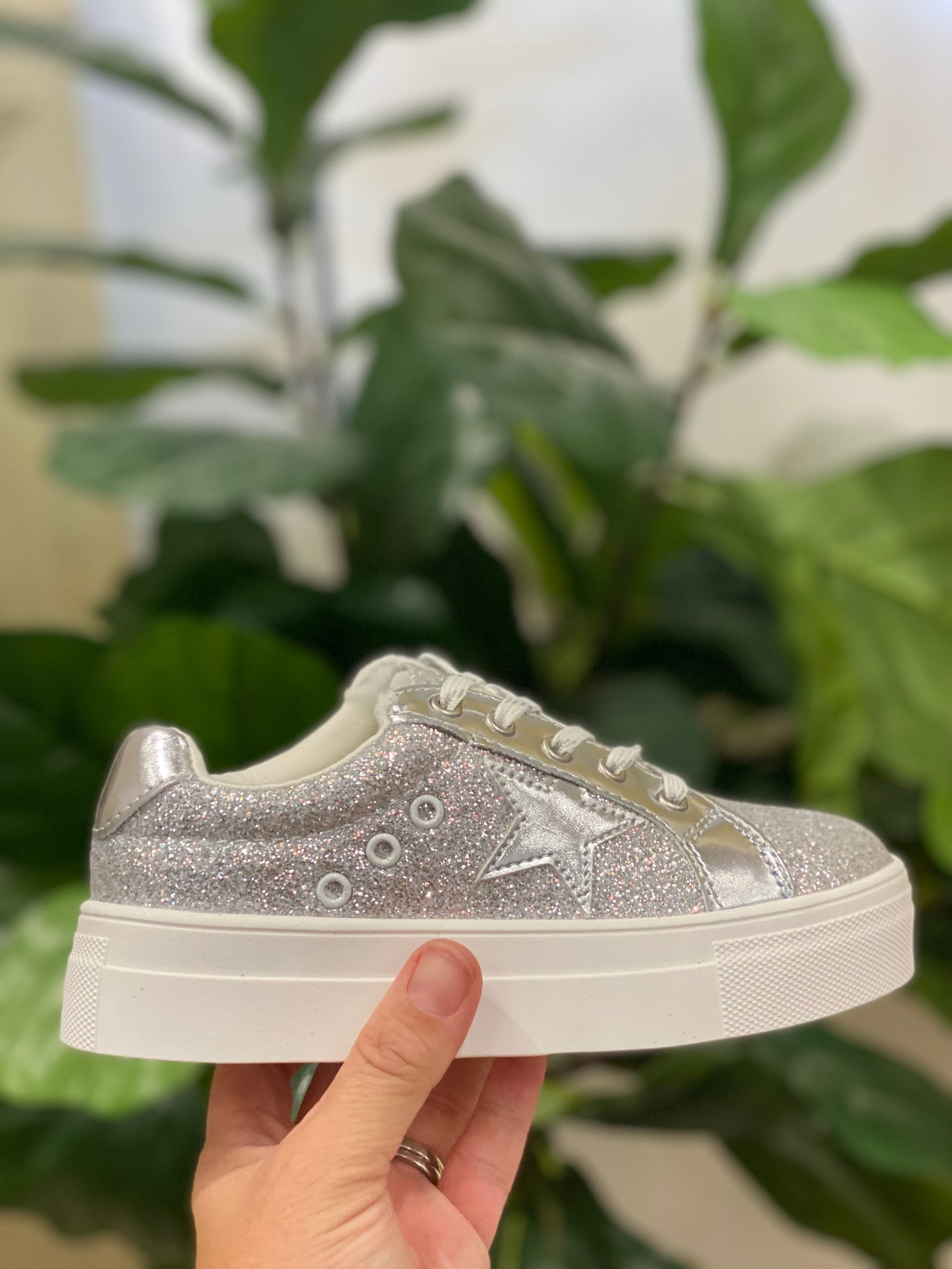 Pixxy Silver Glitter Platform Sneaker  - Doodlebug's Children's Boutique