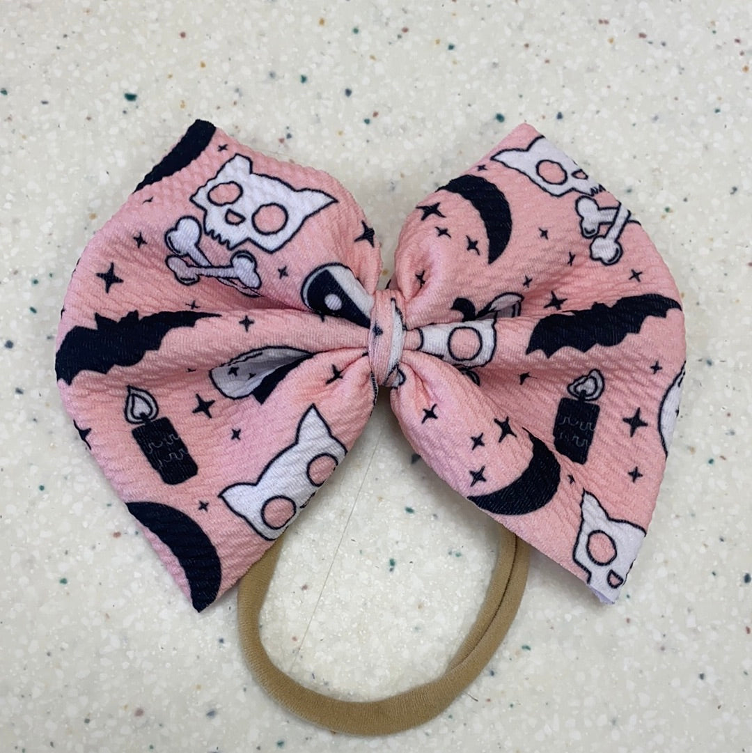 Pink Halloween Bow on Nylon  - Doodlebug's Children's Boutique