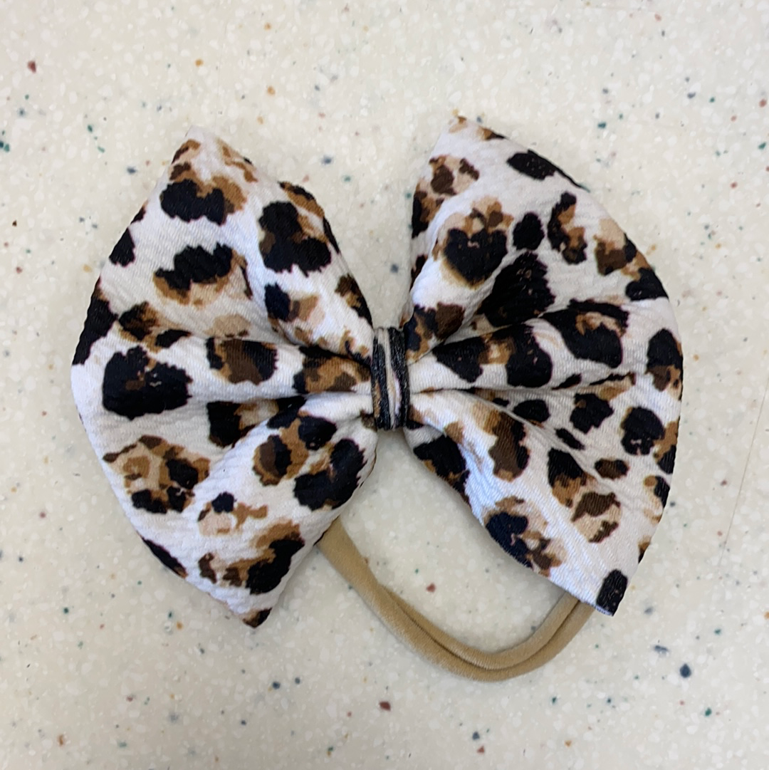 Leopard Bow on Nylon  - Doodlebug's Children's Boutique