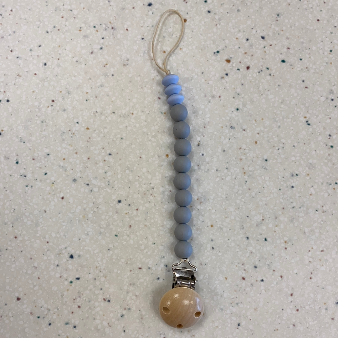 Teething Bead Paci Clip in Gray and Blue  - Doodlebug's Children's Boutique