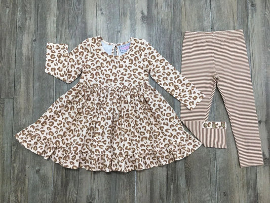 Spotted Leopard Butterknit Dress with Stripe Leggings  - Doodlebug's Children's Boutique