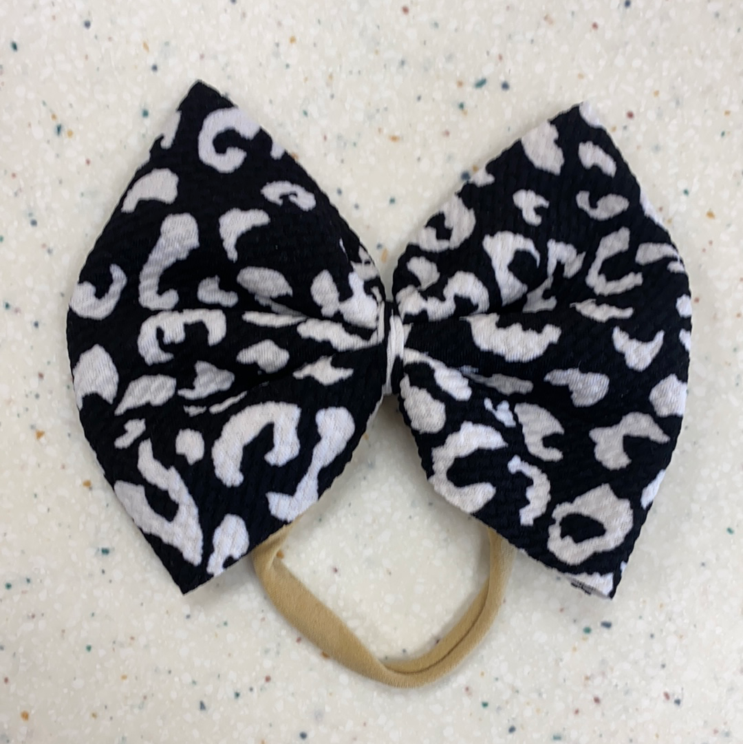 Black and White Leopard Bow on Nylon  - Doodlebug's Children's Boutique