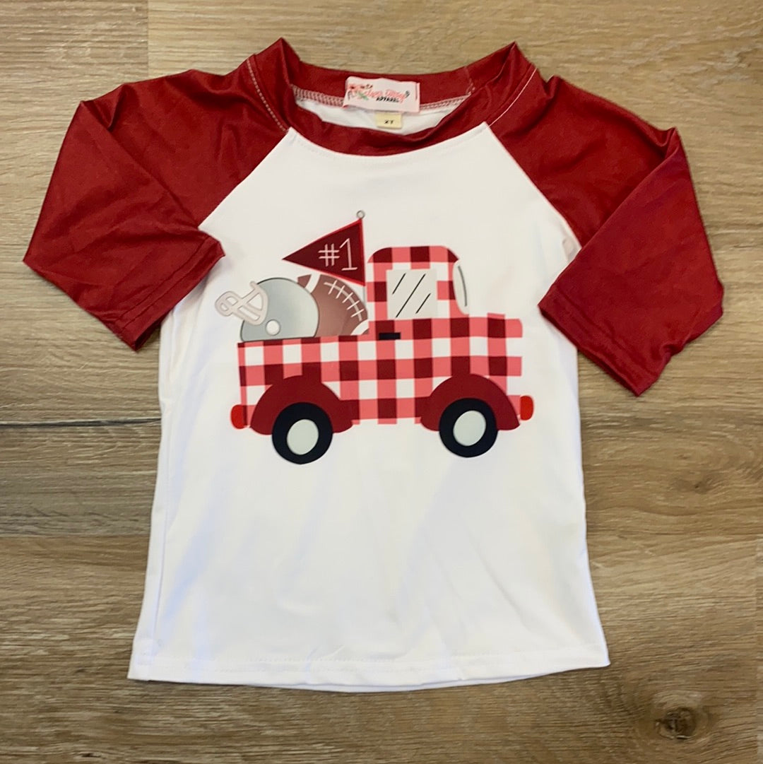 Maroon Football Truck Raglan  - Doodlebug's Children's Boutique