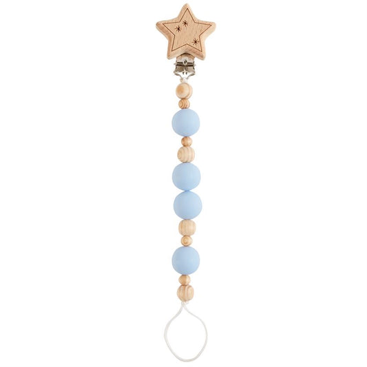 Blue Star Wood and Silicone Bead Pacy Clip  - Doodlebug's Children's Boutique