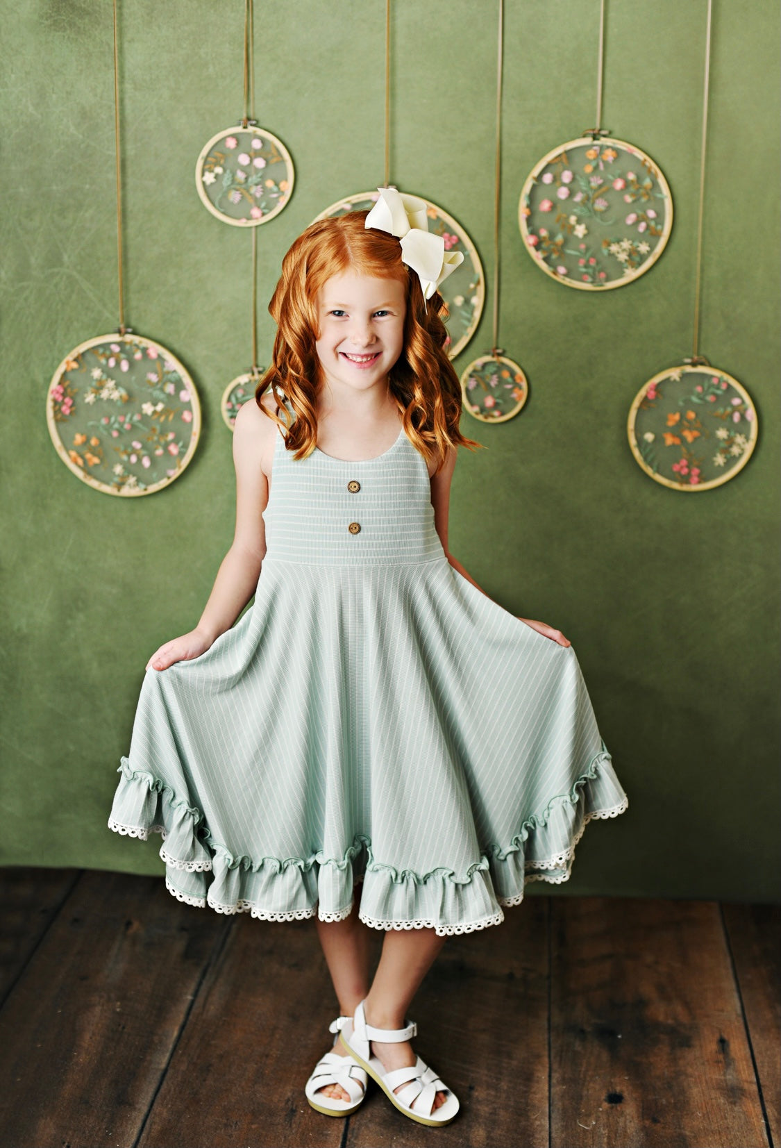Sage Girlie Ribbed Dress  - Doodlebug's Children's Boutique