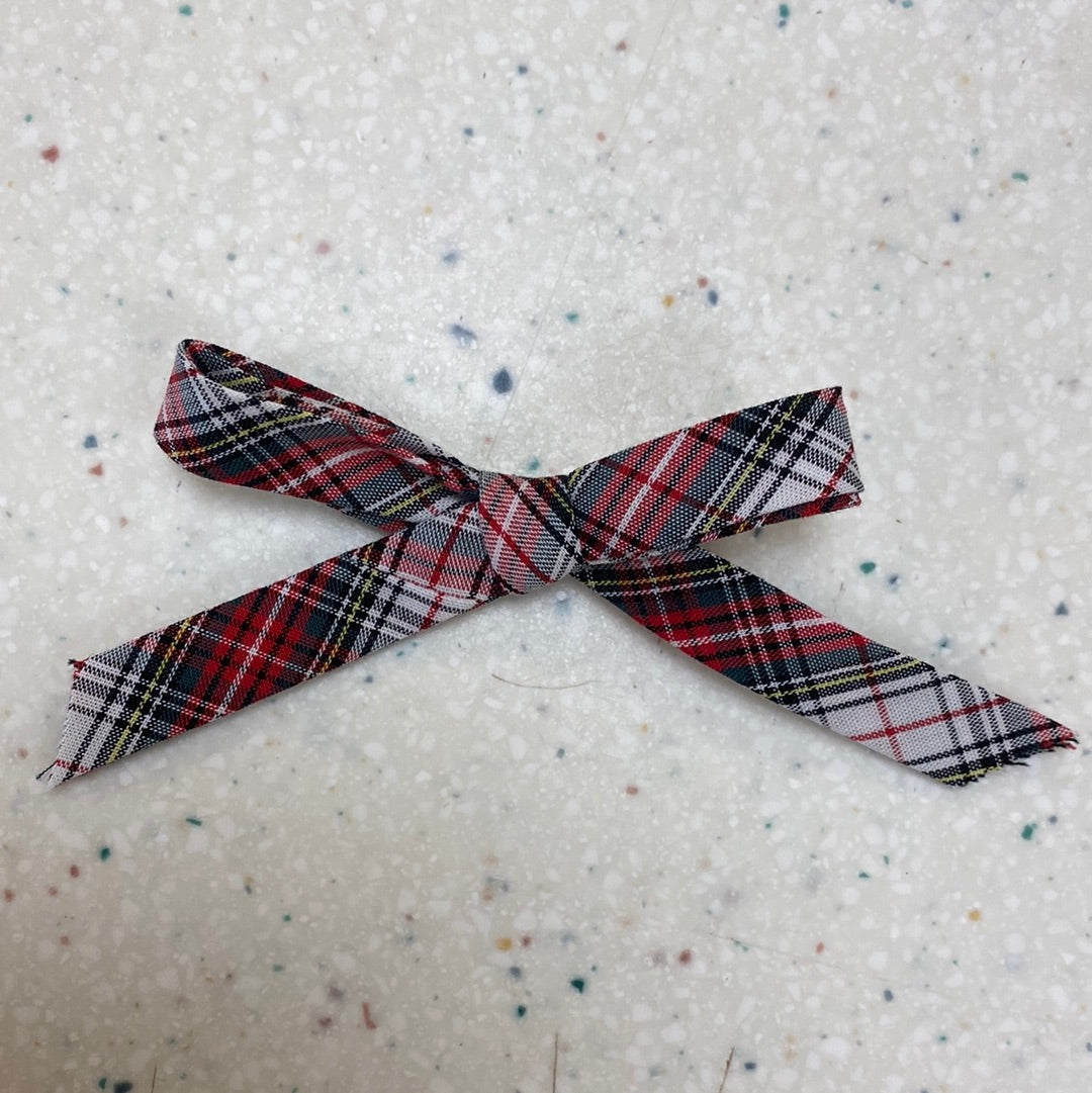 Print Hand Tied Hair Clip Red and White Plaid - Doodlebug's Children's Boutique
