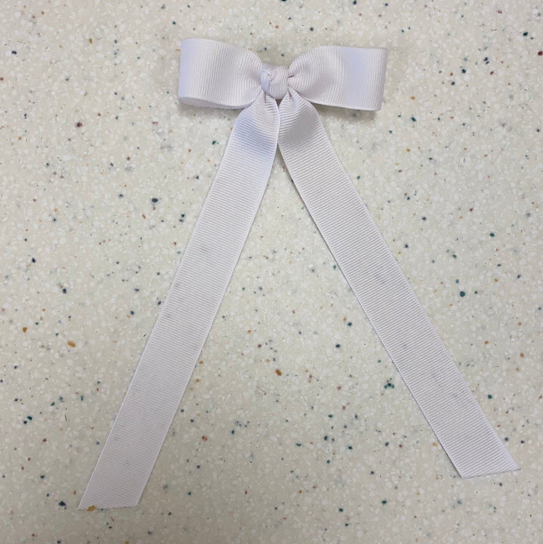Petite Bow with Tails in White  - Doodlebug's Children's Boutique