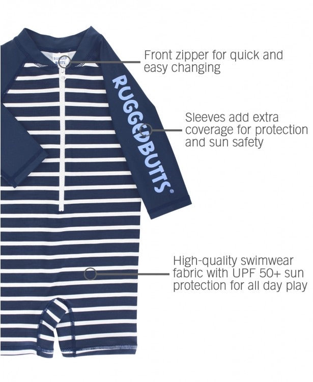 Navy Stripe Rash Guard Bodysuit  - Doodlebug's Children's Boutique