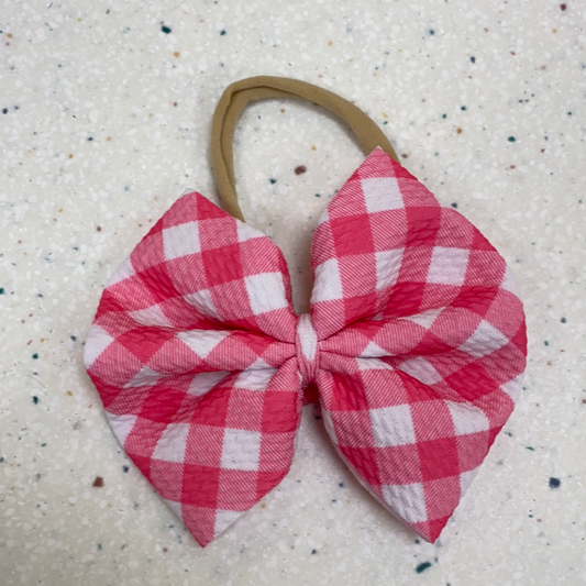 Pink Gingham Bow on Nylon  - Doodlebug's Children's Boutique