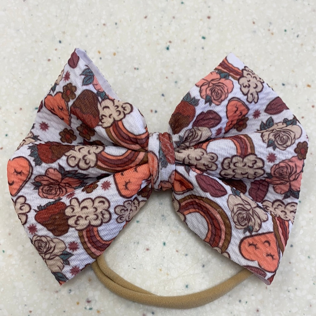 Neutral Rainbows and Hearts Bow on Nylon  - Doodlebug's Children's Boutique