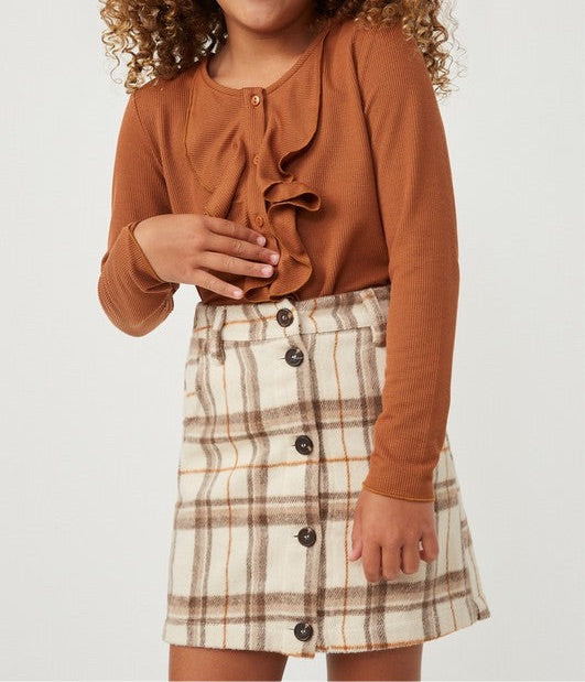 Ruffle Front Ribbed Top in Brown  - Doodlebug's Children's Boutique