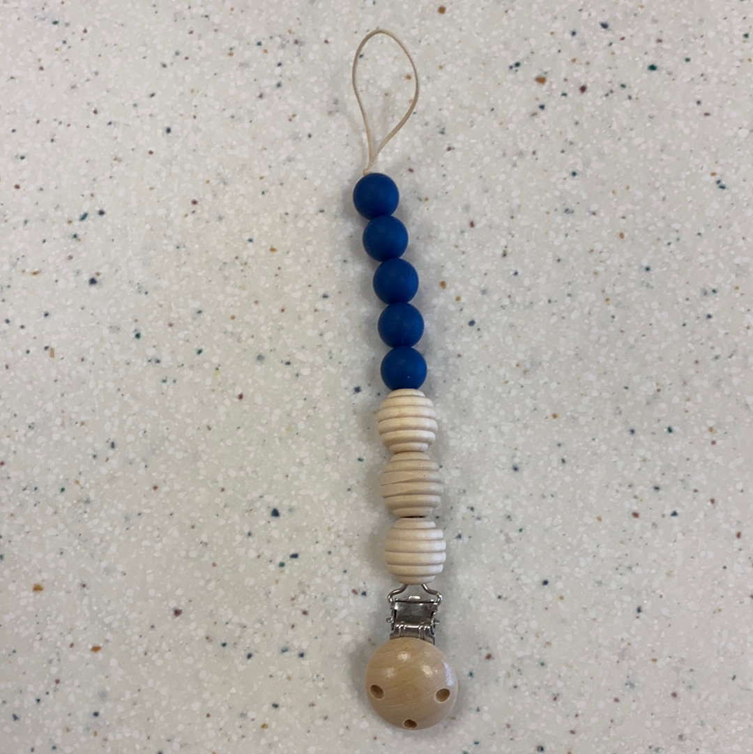 Teething Bead Paci Clip in Natural Navy  - Doodlebug's Children's Boutique