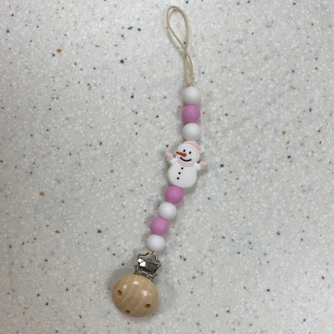 Snowman Teething Bead Paci Clip in Assorted Colors  - Doodlebug's Children's Boutique