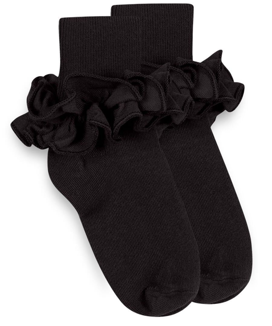Misty Ruffle Turn Cuff Sock in Black  - Doodlebug's Children's Boutique