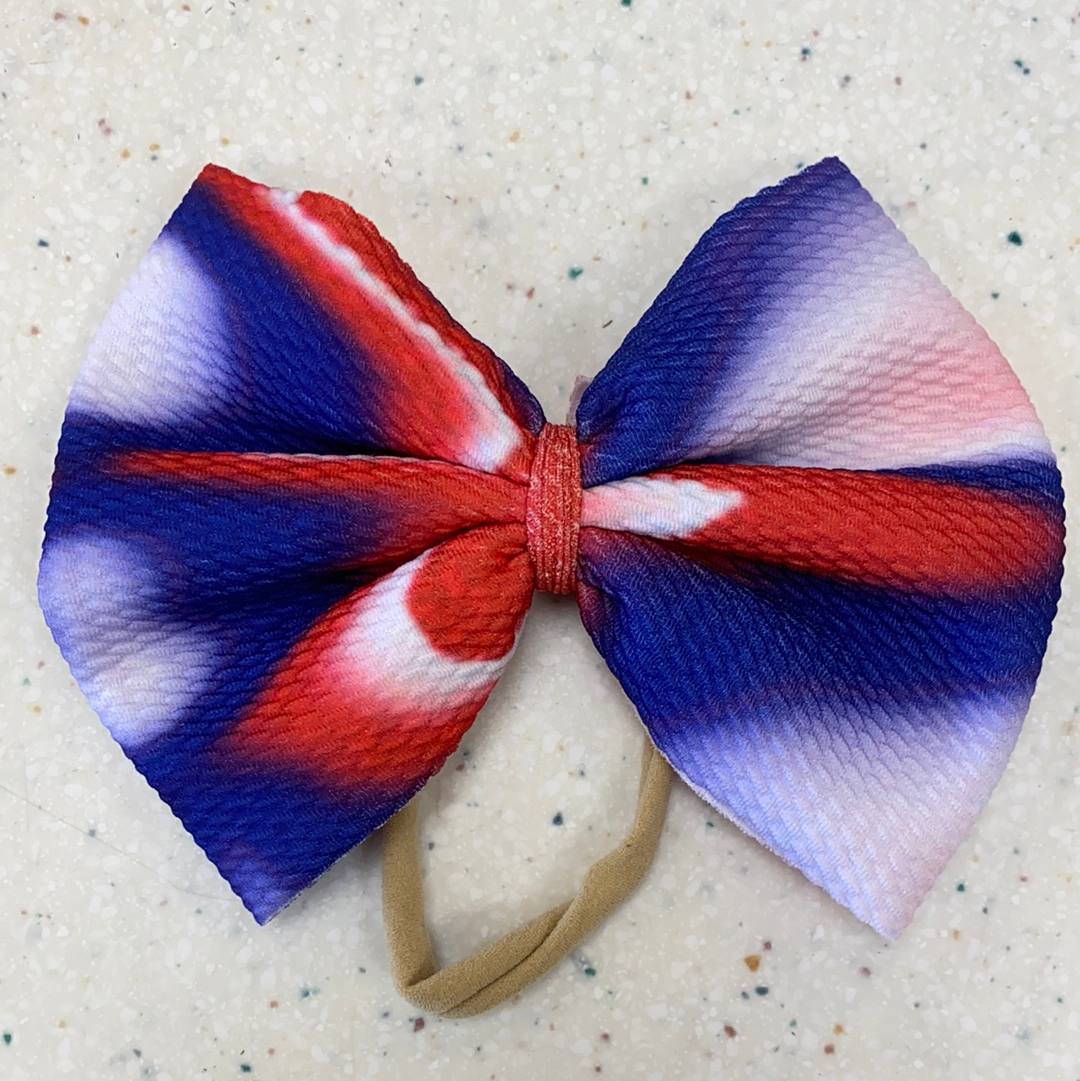 Red White Blue Tie Dye Bow on Nylon  - Doodlebug's Children's Boutique