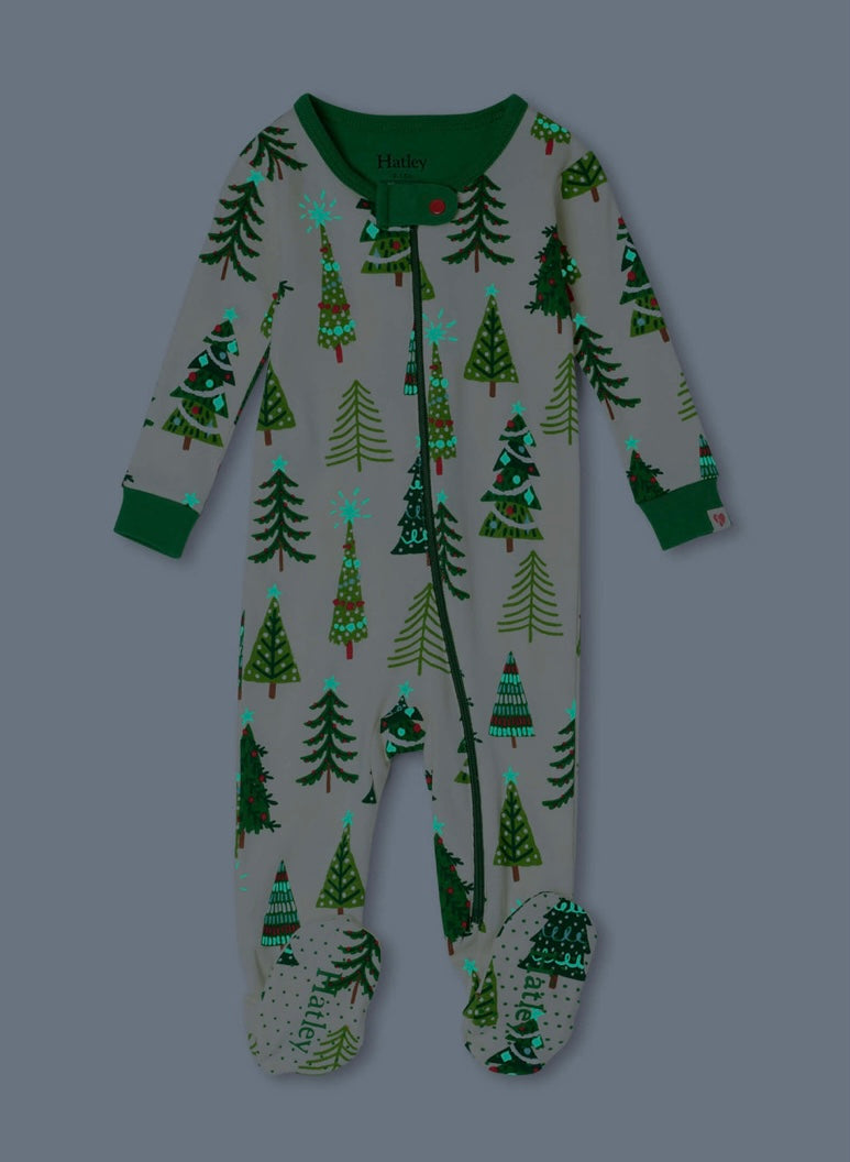 Christmas Trees Glow In The Dark Footie  - Doodlebug's Children's Boutique