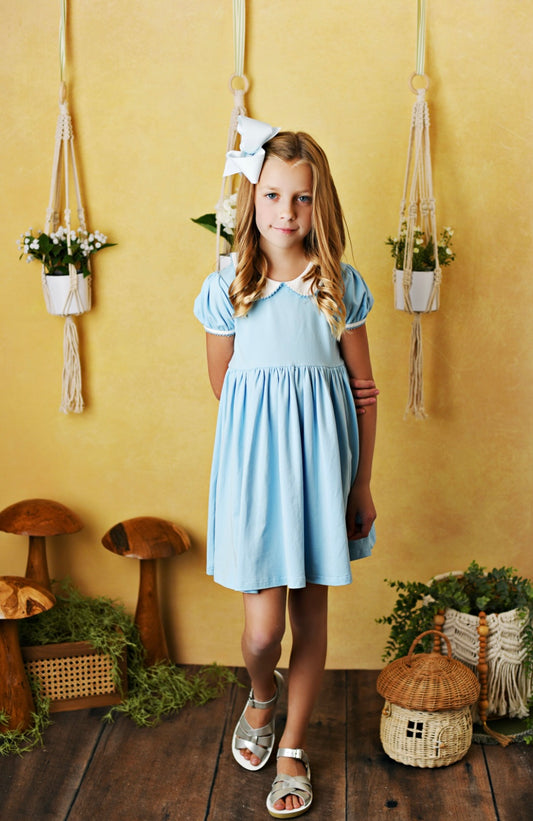 Cotton Candy Blue Proper Dress  - Doodlebug's Children's Boutique