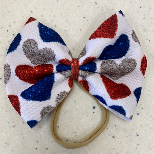 Red White Blue Hearts Bow on Nylon  - Doodlebug's Children's Boutique