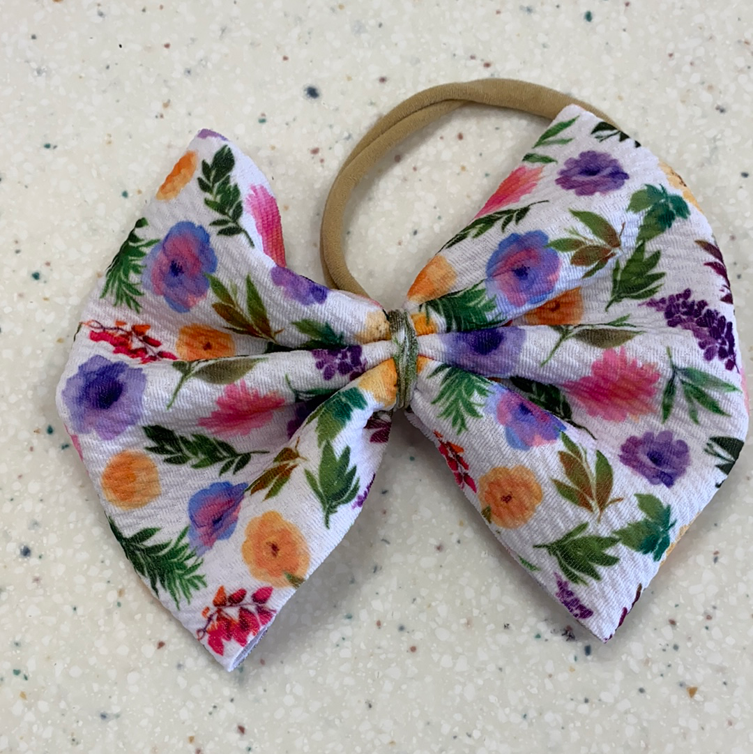 Spring Floral Bow on Nylon  - Doodlebug's Children's Boutique